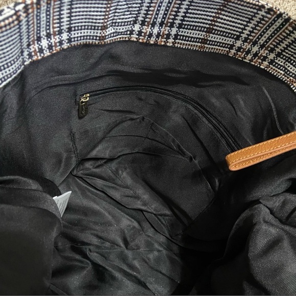 Thirty One Plaid Tote Shoulder Bag Black Tan Academia Preppy Classic Purse - Picture 7 of 9